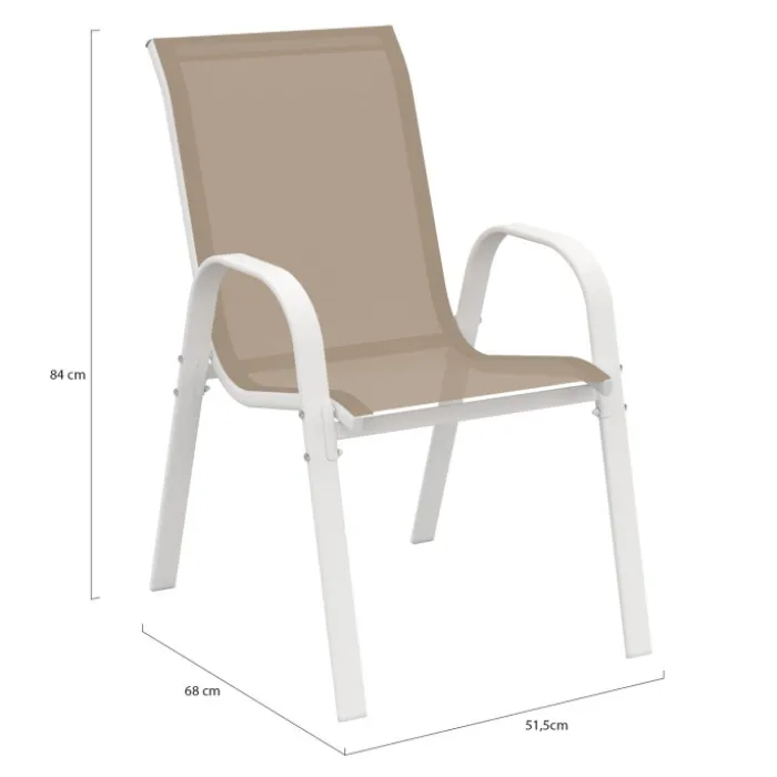 6 chaises de jardin blanc et beige empilables en métal et textilène