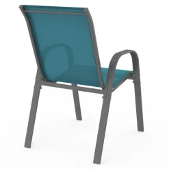 4 chaises de jardin en métal et textilène gris, noir et bleu