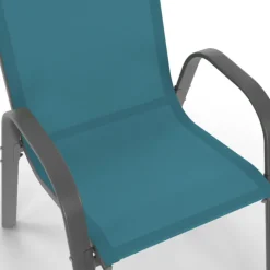 4 chaises de jardin en métal et textilène gris, noir et bleu