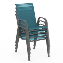 4 chaises de jardin en métal et textilène bleu canard