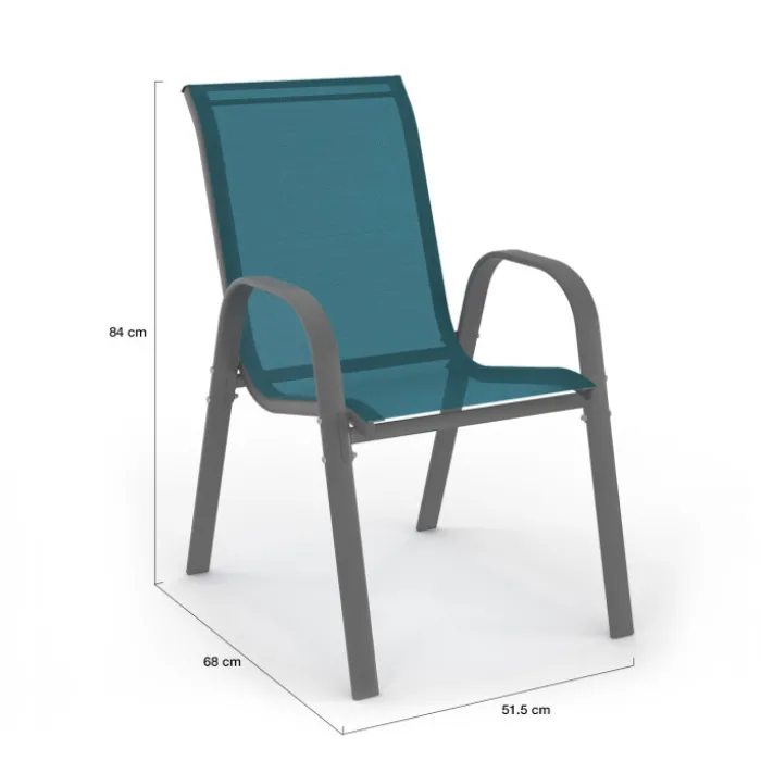 4 chaises de jardin en métal et textilène bleu canard