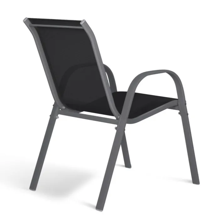 6 chaises de jardin en métal et textilène gris, noir et terracotta empilables
