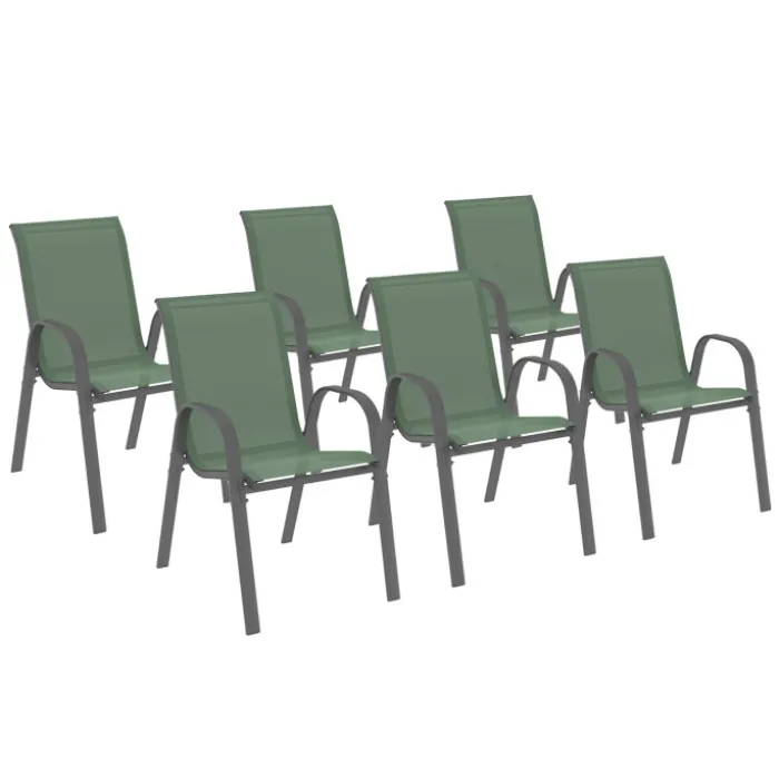 6 chaises de jardin vert olive empilables en métal et textilène