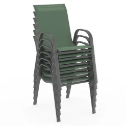 6 chaises de jardin vert olive empilables en métal et textilène