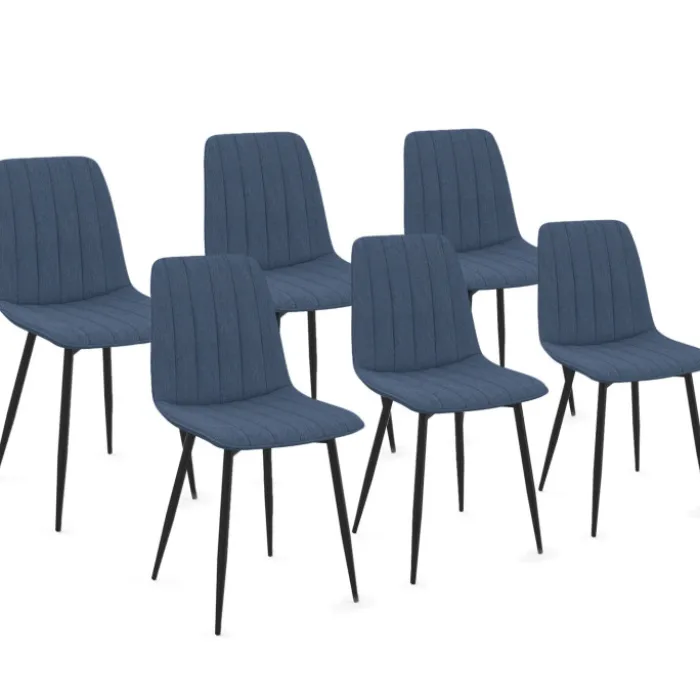 6 chaises en tissu bleu