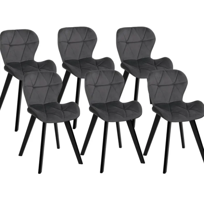 6 Chaises en velours gris foncé