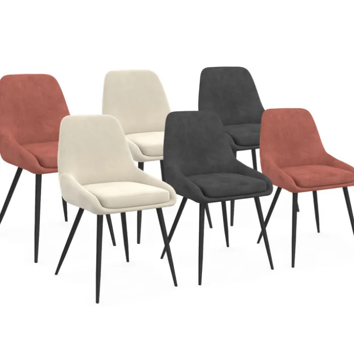 6 chaises en velours mix color gris, terracotta et beige