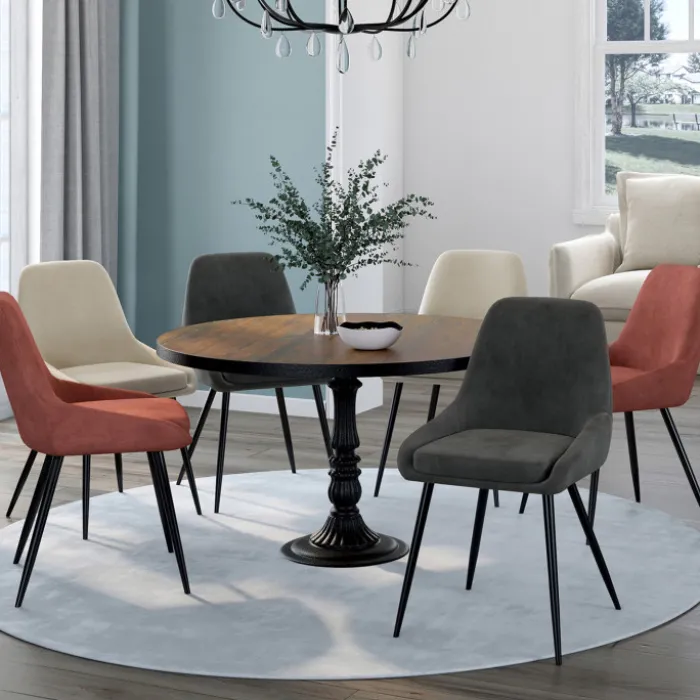 6 chaises en velours mix color gris, terracotta et beige