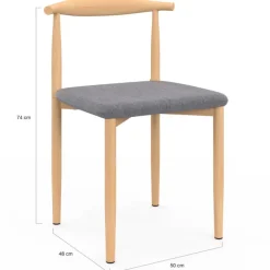 6 chaises imitation bois et tissu gris clair