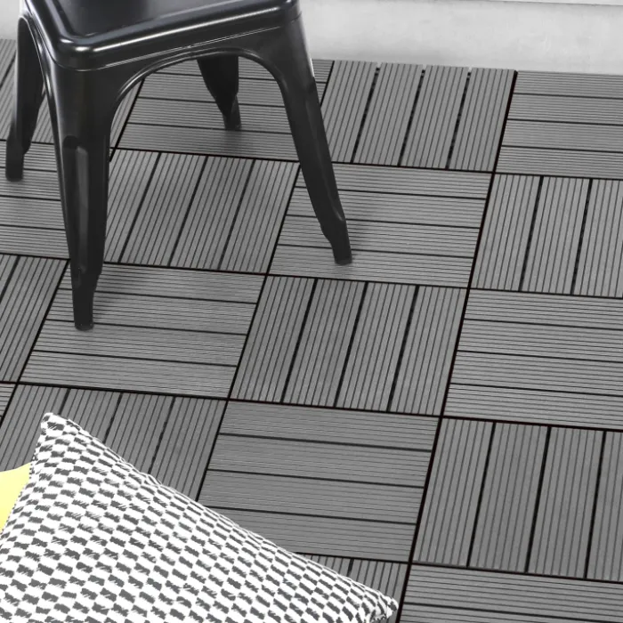 10 dalles de terrasse clipsables 30x30 cm en bois composite gris