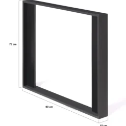 2 pieds de table carrés noir 75 cm