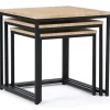 3 tables basses gigognes bois et métal carrées