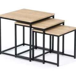 3 tables basses gigognes bois et métal carrées