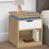 2 tables de chevet à LEDS tiroir et niche bois façon hêtre et blanc