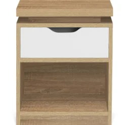 2 tables de chevet à LEDS tiroir et niche bois façon hêtre et blanc