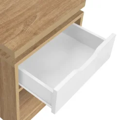 2 tables de chevet à LEDS tiroir et niche bois façon hêtre et blanc