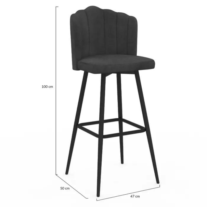 2 tabourets coquillages en velours gris anthracite