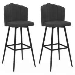 2 tabourets coquillages en velours gris anthracite