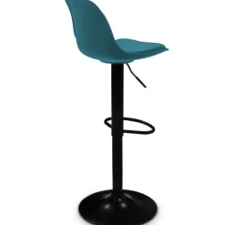 2 tabourets de bar design bleu canard et pied noir
