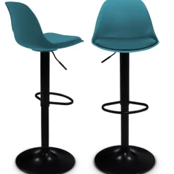 2 tabourets de bar design bleu canard et pied noir