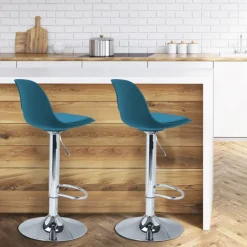 2 tabourets de bar design bleu canard