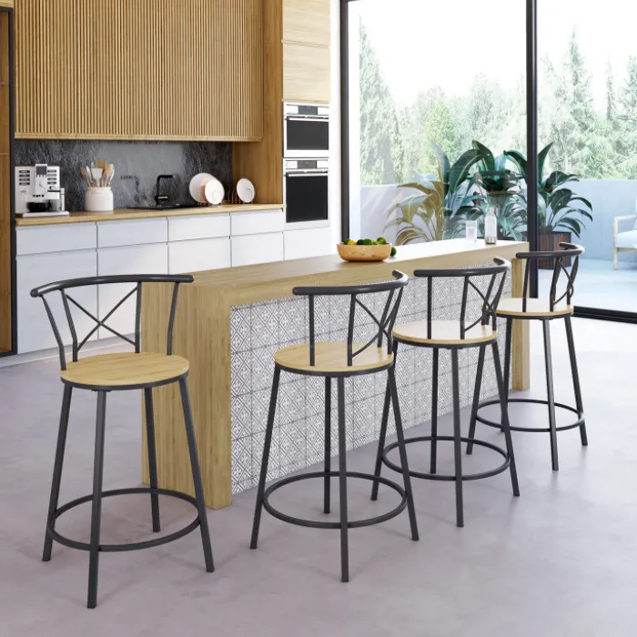 4 tabourets de bar industriel avec dossier arrondi