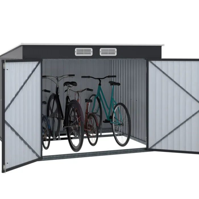 Abri à vélos en métal gris anthracite verrouillable avec kit d'ancrage pour 4 vélos