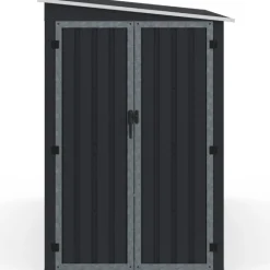 Abri de jardin adossé 3 m² gris en acier galvanisé double porte latérale