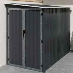 Abri de jardin adossé 3 m² gris en acier galvanisé double porte latérale