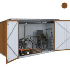 Abri de jardin en métal effet bois verrouillable multi-rangement pour stockage vélos, outils, poubelles