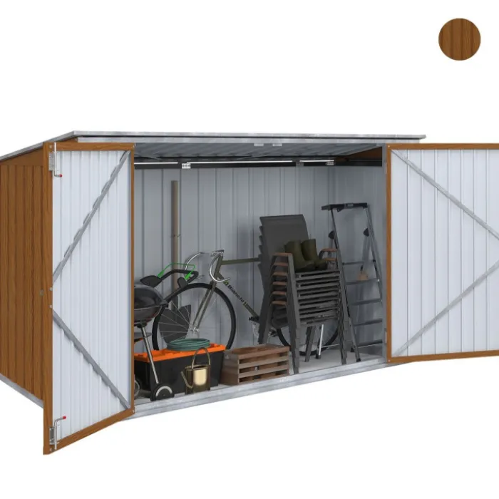 Abri de jardin en métal effet bois verrouillable multi-rangement pour stockage vélos, outils, poubelles