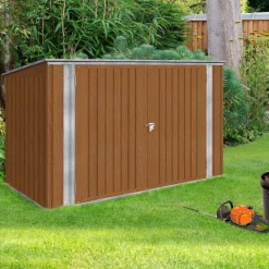 Abri de jardin en métal effet bois verrouillable multi-rangement pour stockage vélos, outils, poubelles