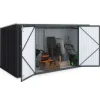 Abri de jardin en métal gris anthracite verrouillable multi-rangement pour stockage vélos, outils, poubelles