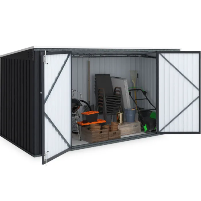 Abri de jardin en métal gris anthracite verrouillable multi-rangement pour stockage vélos, outils, poubelles