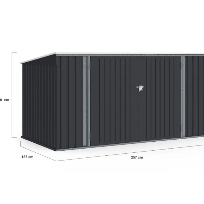 Abri de jardin en métal gris anthracite verrouillable multi-rangement pour stockage vélos, outils, poubelles