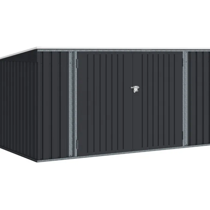 Abri de jardin en métal gris anthracite verrouillable multi-rangement pour stockage vélos, outils, poubelles