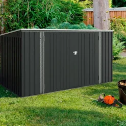 Abri de jardin en métal gris anthracite verrouillable multi-rangement pour stockage vélos, outils, poubelles