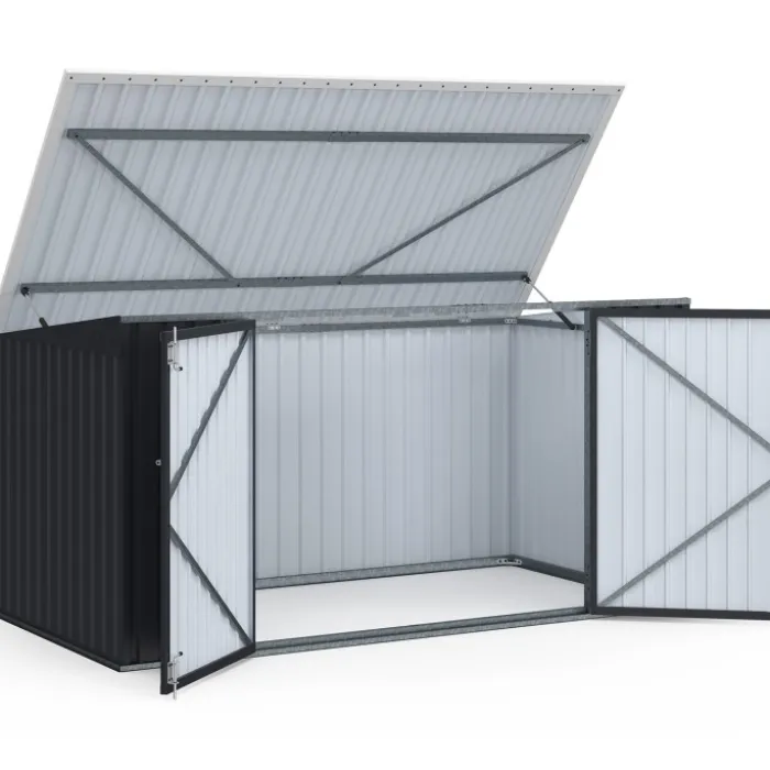 Abri de jardin en métal gris anthracite verrouillable multi-rangement pour stockage vélos, outils, poubelles