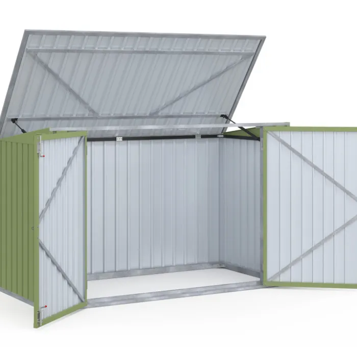 Abri de jardin en métal vert olive verrouillable multi-rangement pour stockage vélos, outils, poubelles
