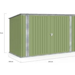Abri de jardin en métal vert olive verrouillable multi-rangement pour stockage vélos, outils, poubelles