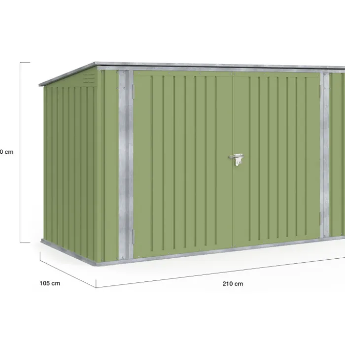 Abri de jardin en métal vert olive verrouillable multi-rangement pour stockage vélos, outils, poubelles