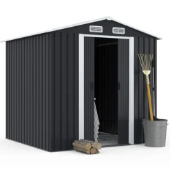 Abri de jardin gris en acier galvanisé