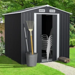 Abri de jardin gris en acier galvanisé