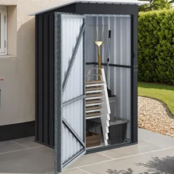Abri de jardin gris en acier galvanisé 100 x 95 x 160 cm avec toit incliné 1 porte
