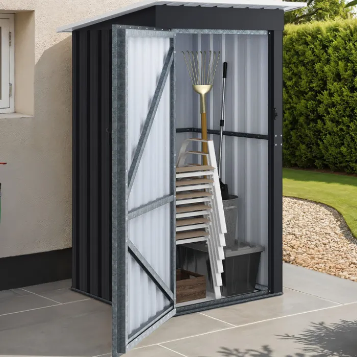 Abri de jardin gris en acier galvanisé 100 x 95 x 160 cm avec toit incliné 1 porte