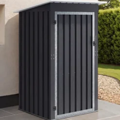 Abri de jardin gris en acier galvanisé 100 x 95 x 160 cm avec toit incliné 1 porte