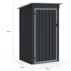Abri de jardin gris en acier galvanisé 100 x 95 x 160 cm avec toit incliné 1 porte