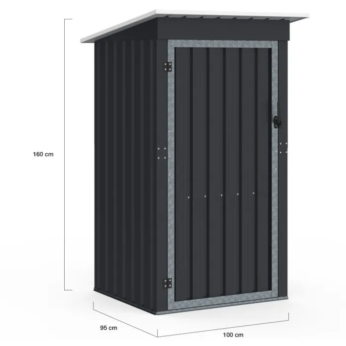 Abri de jardin gris en acier galvanisé 100 x 95 x 160 cm avec toit incliné 1 porte