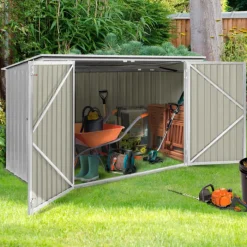 Abri de jardin multi-rangements en métal gris clair