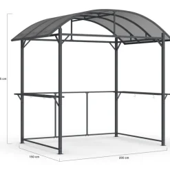 Abri pour barbecue 240 x 150 x 220 cm avec étagères, en métal gris et toit en polycarbonate